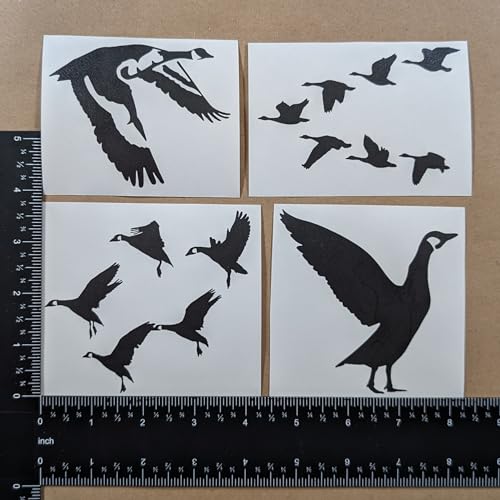 Image of Goose Decal 4 Pack: Detailed Goose Flying, Waterfowl Geese Flying V Formation, Canadian Geese Landing, Goose Flapping Wings (Black, Small ~3.5 inch)