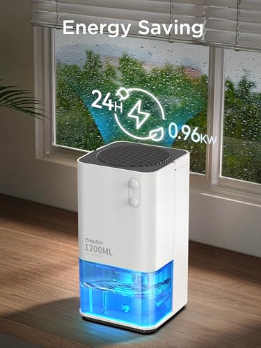 EasyAcc® 1200ml Electric Dehumidifier with Ultra Quiet & Auto Shut off 7 Colorful LED Portable Mini Dehumidifier for Wardrobe, Bathroom, Closet, RV, Bedroom, Garage - White - Image 5