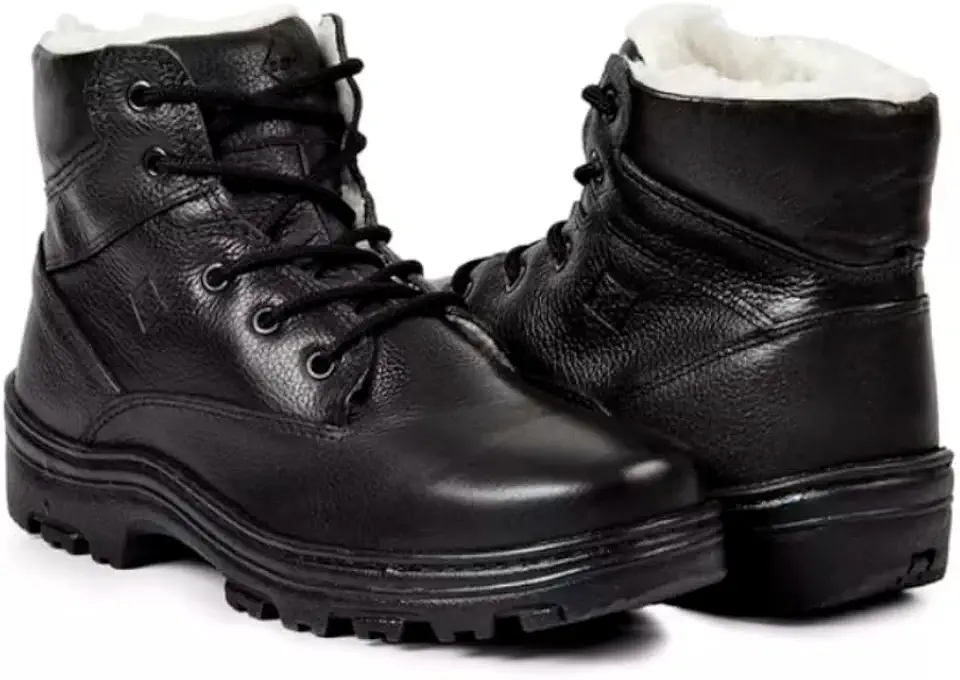 Bota Masculina de Inverno em Couro Forrada com Lã Imperméavel - Hamburgo