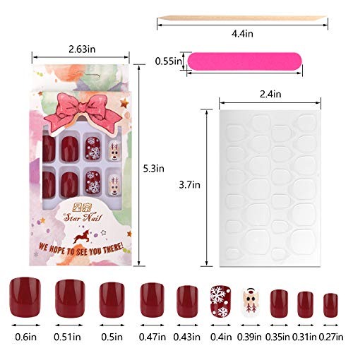 24pcs Press on False Nails Christmas Snowflake Fake Nails Tips Artificial Full Cover Short Fingernails for Nail Art Decoration