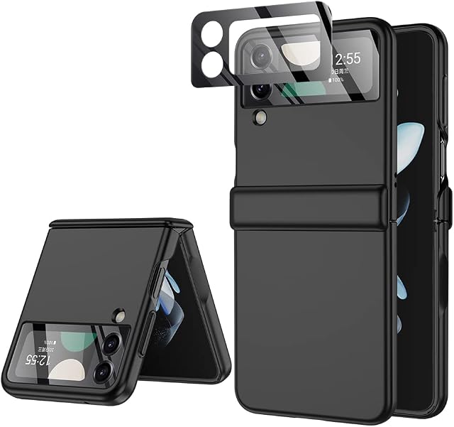 for Samsung Z Flip 4 Case: [Full Cover Hinge Protection] Slim Phone Case with Built-in Screen Protection Metal Volume Key Protection Wireless Charging for Galaxy Z Flip 4 5G(2022) (Black)