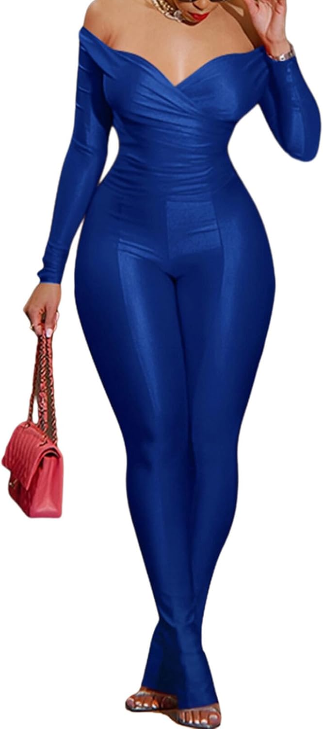 acelyn 2 Piece Outfits for Women Sexy Off Shoulder Tops Bodycon Flared Pant Sets Club Outfits Tracksuit