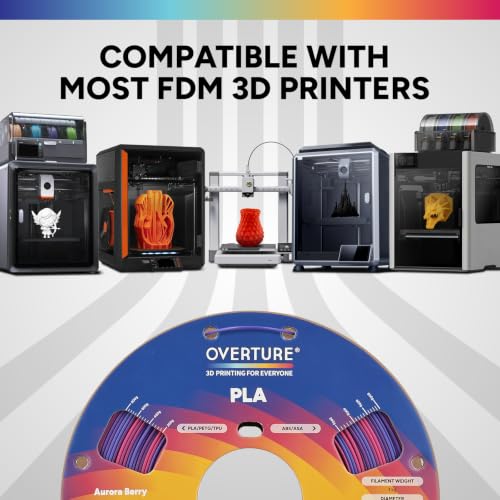 Image of OVERTURE 4KG Bundle Rainbow PLA Filament 1.75mm, Neatly Wound 3D Printer Filament 4 Pack 1kg Spool (2.2lbs), Fit Most FDM 3D Printers (4 Ranbiow Color)