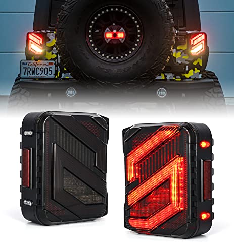 Xprite LED Tail Lights Novel S Shape Design Taillights w/Smoke Lens, 800% Brighter Rear Lights Compatible with Jeep Wrangler JK JKU 2007-2018