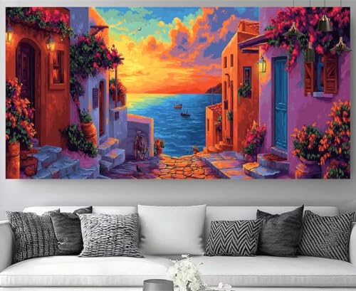 Peinture Diamant Coucher de Soleil géant pour décorer le salon en famille avec ce kit 80x160cm