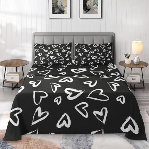 Pamnest SSS1513309-FPBS-QC 4 Pieces Queen Size Bed Sheet Sets, Love Cute Soft Microfiber Bedding Sets For Kids And Adults Bedroom Bed Decor, Polka Heart White Flat Sheet, Fitted Sheet And 2 Pillowcases thumb #2