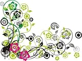 Indigos UG ME131 Tatuaggio Murale, Hibiscus Retro Circle Tribal Pianta Ramo Fiore Viticcio, Multicolore, 60 x 45 cm