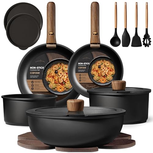 CAROTE 19pcs Pots and Pans Non Stick, Cookware Sets Detachable Handle, Induction Kitchen Pots and...