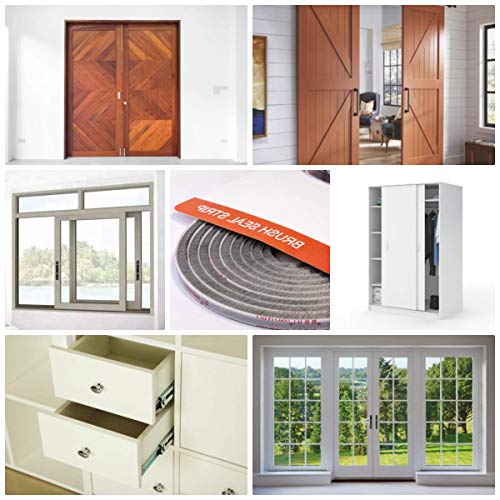 Fowong Self Adhesive Weatherstrip Seal Strip For Windows And Doors, Door Brush Seal Strip For Sliding Door Window Frame Wind Blocker Dust Proof Soundproof, 11/32 Inch X 11/32 Inch X 16Ft, Grey #TOP5