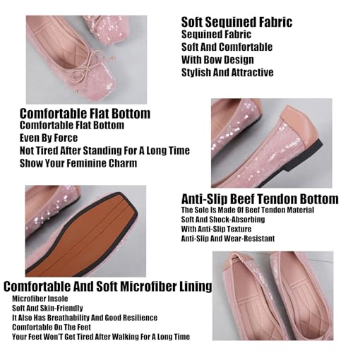 Women's Fashion French Slip on Flats,Retro Square-Toe Bow Ballet Shoes Solid Classic Color-Blocking Soft Comfortable Flat Shoes3