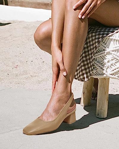Image of Juliet Holy Women's Slingback Low Chunky Heels Pumps Closed Square Toe Block Heel Slip On Party Dress Work Shoes
