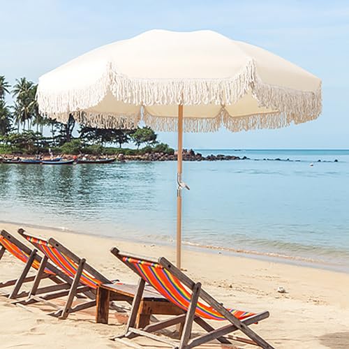 Paraguas al aire libre Boho de 6.5 pies con flecos de playa estilo Hawaii ajustable 4