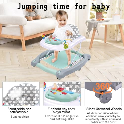 5 in 1 Foldable Baby Walker, Activity Baby Walker-Baby Bouncer, Rocker, Activity Center,Seat and Push Walker,Detachable Trampoline Mat, Adjustable Speed Rear Wheels and Height,Ages 6-18 Months(Blue) - Thumbnail 5