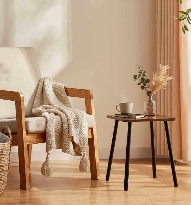 Image of FORAOFUR Side Table, Rectangular Wooden Small End Table, Small Accent Table for Living Room, Bedroom and Balcony, Modern Side Tables for Spaces Home Decor, Easy Assembly | Wooden legs with modern rectangular design, fits living /bedroom, compact, quick assembly with hardware