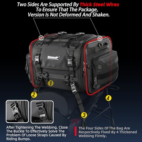 Image of Rhinowalk Motorcycle Tail Bag 60-80L Motorcycle Rear Seat Bag Expandable Motorbike Helmet Bag with Waterproof Rain Cover Travel Luggage Bag Storage Bag