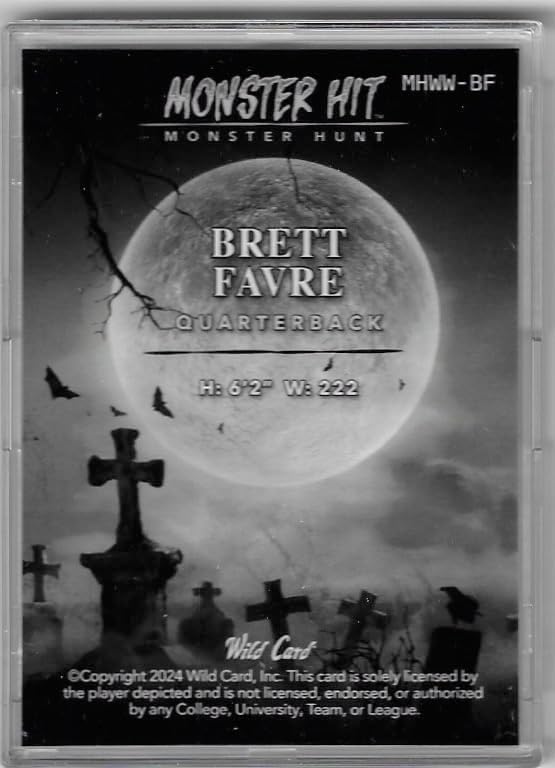 Brett Favre RARE Serial Numbered #1/1 Teal Stealth Foil Board Monster Hits Werewolf #4 Monster Hunt Rookie Card PRC Collectible Football Card- 2024 Wild Card Haunted Hits™ Monster Hunt Football Card #MHWW-BF (Packers)