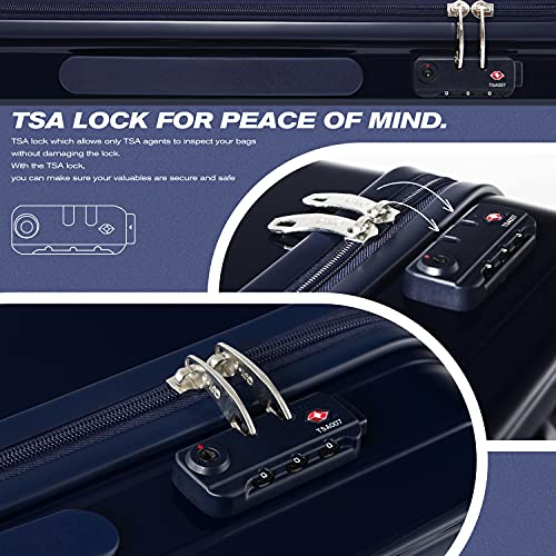 Coolife Luggage Suitcase 3 Piece Set Expandable (Only 28”) Abs+Pc Spinner Suitcase With Tsa Lock Carry On 20 In 24In 28In (White Grid) #TOP4