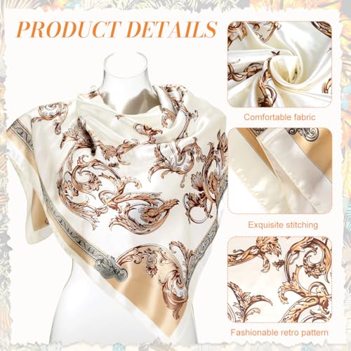 Image of SANNIDHI 2pcs Neck Head Scarf for Women Stylish Silk Hair Scarf Scarves with Vintage Prints for Sleeping, Hair Protection, and Multipurpose Styling (27.6x27.6n)