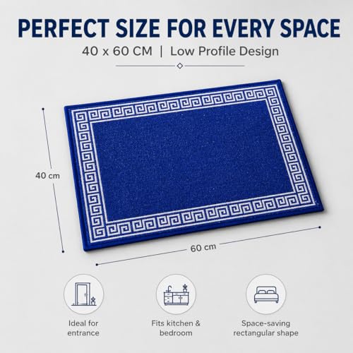 Image of Matz&More Greek Single Line Floor Mat | 40x60 CM | Blue White | Nylon Tufted Gel Baking Anti-Slip | Doormat for Home Entrance, Kitchen & Bedroom