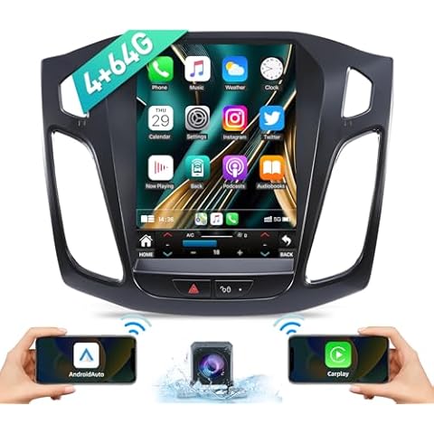 Car Radio Stereo for Ford Focus 2012-2018: [𝟖 𝐂𝐨𝐫𝐞][𝟒+𝟔𝟒𝐆] 10.4 Inches Touch Screen Head Unit with Backup Camera — Upgrade 5G WiFi Wireless Carplay Mirror Link GPS SWC FM Bluetooth 5.0 Cover