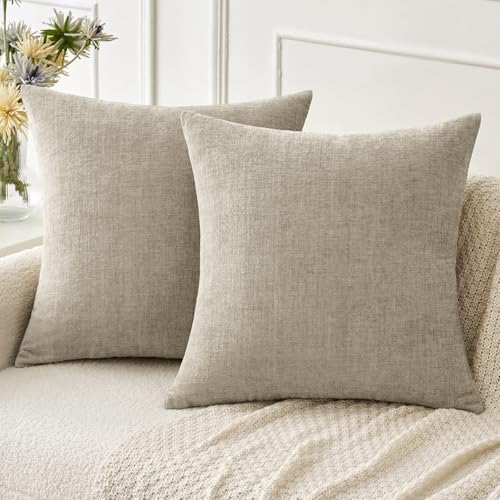 Image of MIULEE Pack of 2 Couch Throw Pillow Covers 20x20 Inch Soft Light Taupe Chenille Pillow Covers for Sofa Living Room Solid Dyed Pillow Cases