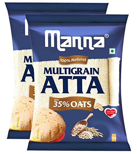 Image of Manna Multigrain Atta with 35% Oats 2Kg, Certified Low GI, Helps Reduce Cholesterol, Diabetic Friendly Atta, 100% Natural 1Kg (Pack of 2)