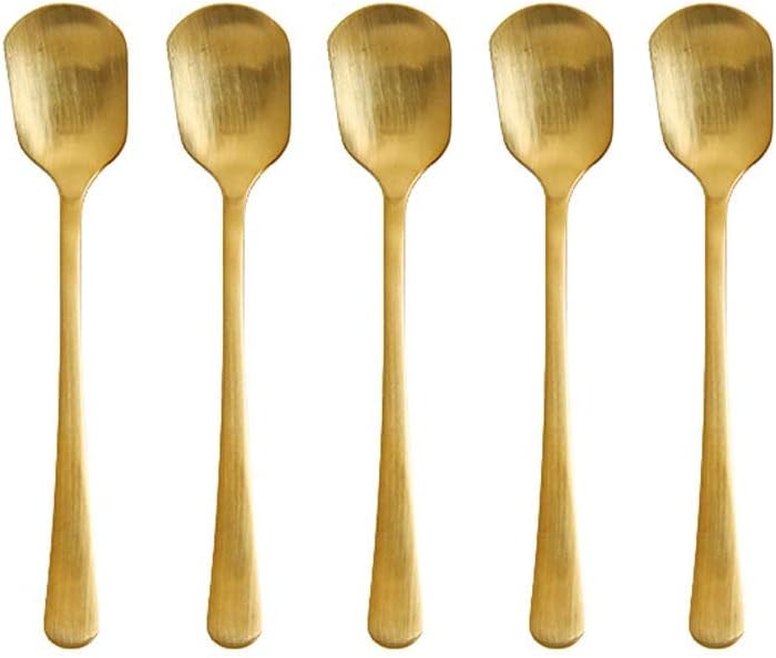 Dinner Spoon Set Stainless Steel Golden Dessert Spoon Coffee Stirring Rod Spoon Milk Tea Stirring Rod Ice Cream Spoon Afternoon Tea Tableware Dinner Spoon/Soup Ladles (Size