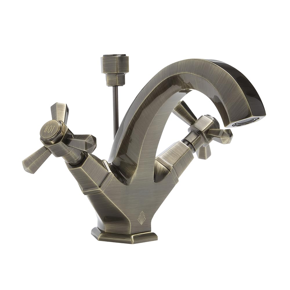 Milano Aged Gold Earlham Art Deco Mono Bathroom Basin Mixer Tap Crosshead Handles