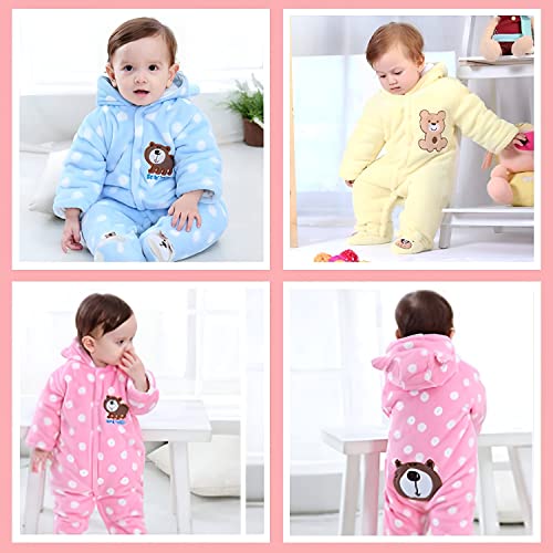 Image of BRANDONN BRANDONN Unisex Baby Flannel Polka Print Jumpsuit Panda Style Cosplay Clothes Bunting Outfits Snowsuit Hooded Romper Outwear (Pink, 9-12 Months)