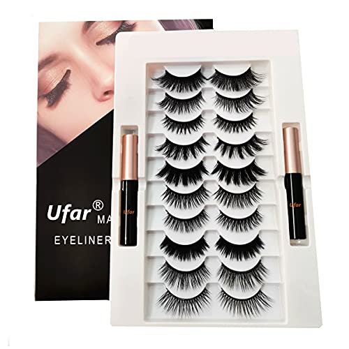 Magnetic Eyeliner and Lashes Kit, [2021 Upgraded - Totally No Glue Needed Magnetic Eyelashes with Eyeliner Kit] Waterproof, Long Lasting, Cruelty Free