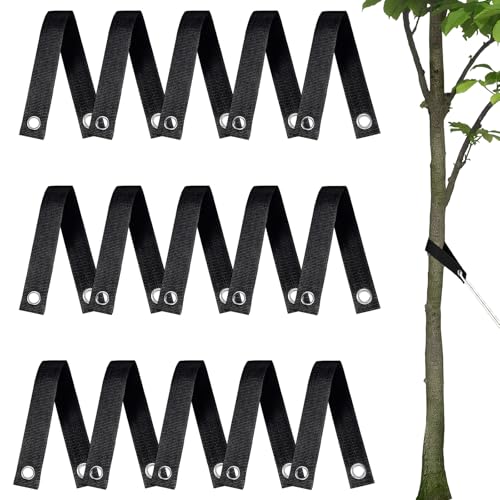 16 Stück Baumgurte Baumstützgurte mit Metallösen Baumband für Befestigen neu gepflanzter Bäume zum Korrigieren der Baumform und zum Stützen von Ästen (Schwarz)