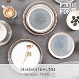 Moritz & Moritz TARENTO 24-tlg. Geschirrset 6 Personen Grau - Elegantes Teller Set aus hochwertigem Steinzeug - Geschirr Set aus 6x Dinnerteller, 6x Dessertteller, 6x Suppenteller und 6x Tassen