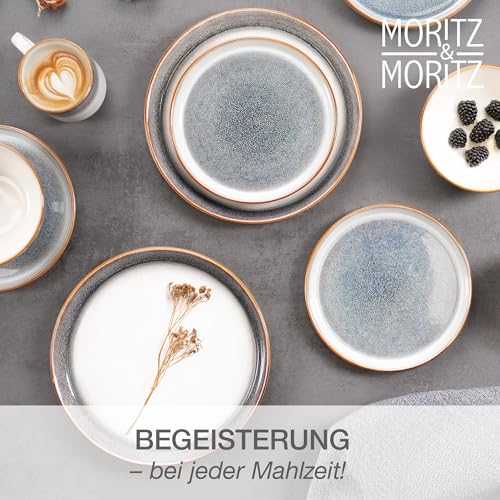 Moritz & Moritz TARENTO 24-tlg. Geschirrset 6 Personen Grau - Elegantes Teller Set aus hochwertigem Steinzeug - Geschirr Set aus 6x Dinnerteller, 6x Dessertteller, 6x Suppenteller und 6x Tassen