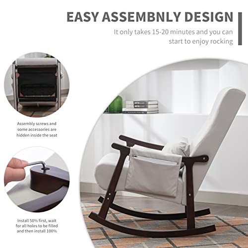 Attaliarec Rocking Chair Nursery, Rocker Glider Chair For Nursery High Back, Accent Living Room Chairs, Tufted Nursing Comfy Chairs For Mom, Gift, Side Pocket, Lumbar Pillow, Light Gray #TOP4