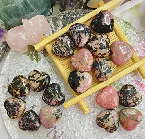 XIANNVXI 10 PC Kristalle Steine Herz Stein Rhodochrosit Schwarz Linie Rhodolith Liebe Heilung Kristall Edelsteine Set Poliert NatüRliche Glückssteine