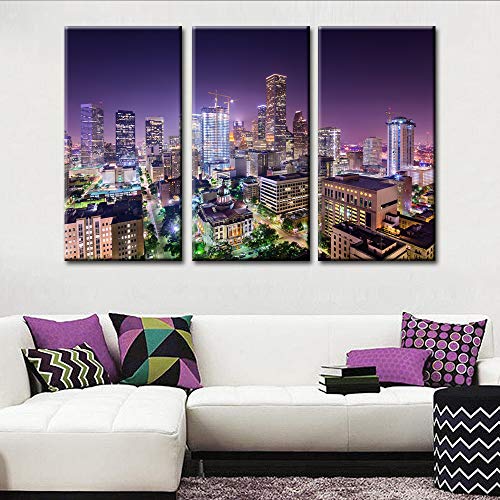 Tumovo Large Pictures Houston Skyline Paintings Texas Wall Art Cityscape Pictures Usa Modern Artwork Canvas Home Decor For Living Room Bedroom Framed Stretched Ready To Hang (40‘’ X 20‘’ X 3 Panels) #TOP2