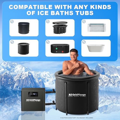 Ice Bath Water Chiller for Cold Plunge Tubs, 1/3 HP Cold Plunge Chiller with Built-in Filter & Pump, Submersible Pump, Insulated Hoses, Ideal for Ice Bath Cold Therapy Recovery 110V