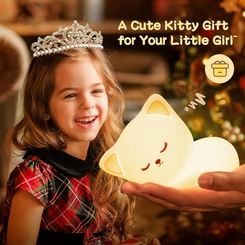 Image of GITGRNTH Cat Night Light for Kids, Soft Silicone Touch Lamp, Rechargeable LED Nursery Night Light, Cute Kitten Night Lamp for Baby Bedroom, Color Changing Night Lights for Girls Boys, Gift