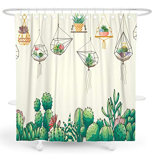 Cactus Shower Curtain Yellow Botanical Succulent Shower Curtain Green Plant Shower Curtain Tropical Summer Shower Curtain Floral Leaf Shower Curtain Polyester Waterproof Shower Curtain 72x72