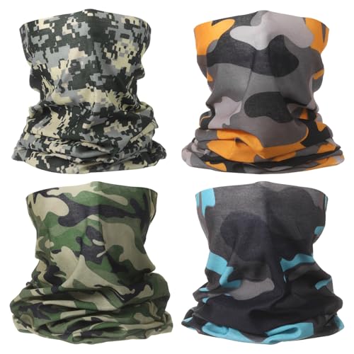 HARFINGTON 4pcs Summer Cooling Neck Gaiter Sun Protection Face Mask Fishing Neck Gaiter Sunscreen Breathable Bandana for Men Women, Camo Q