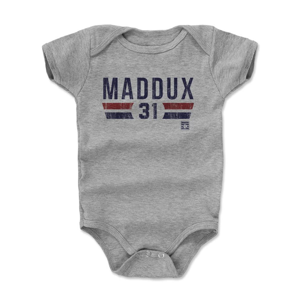 500 LEVEL Greg Maddux Baby Infant One Piece Bodysuit (6M, Heather Gray) - Greg Maddux Atlanta Font