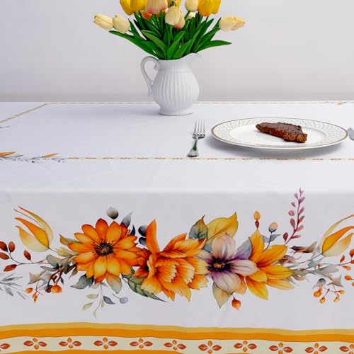 Arquiel Floral Printed Tablecloth, Rectangle Orange Flower Table Cloth Waterproof - Image 2