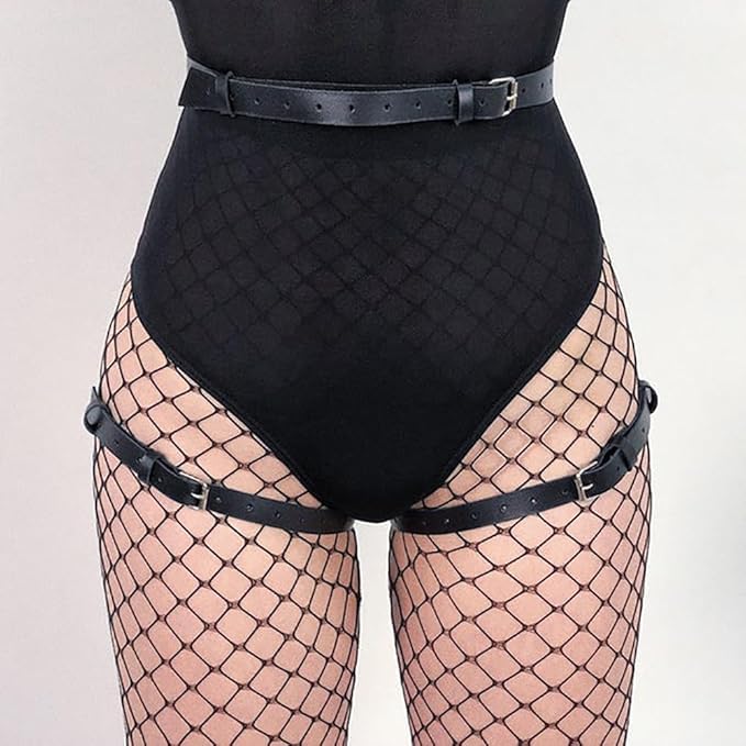 Punk Leather Thigh Harness & Garter Belt for Women - Body Harness Lingerie, Waist Leg Garter for Halloween, Party, Nightclub3