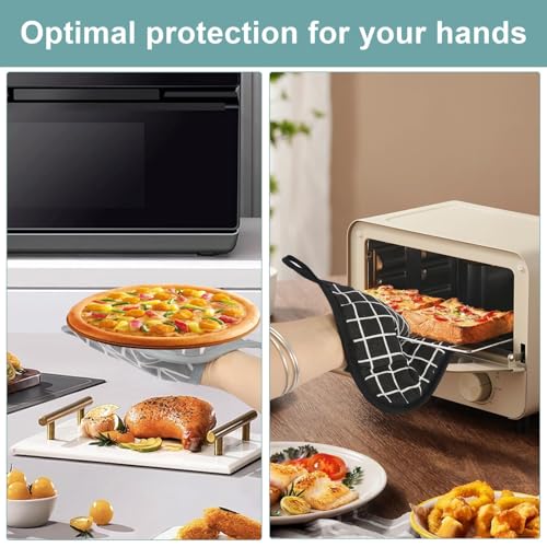 Hitzebeständige Topflappen,6 Stück Topflappen Set Topflappen mit Taschen Waschbar Topflappen Küchenzubehör zum Kochen für Heiße Töpfe Schwarz 17x17 cm