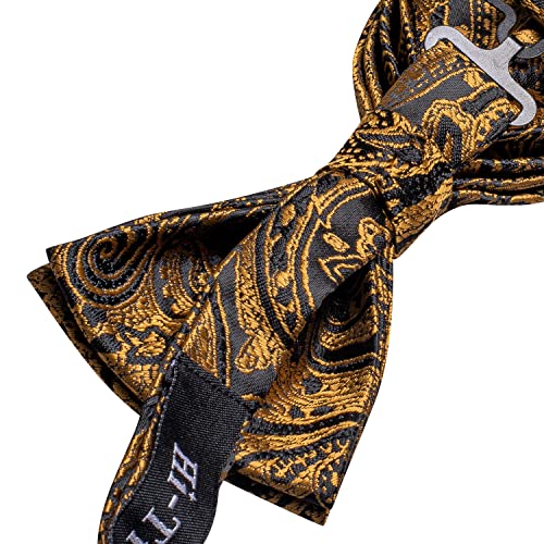 Image of Hi-Tie Bow Ties for Men Pre-Tied Pocket Square with Cufflinks Mens Bowtie Sets for Wedding Formal Party