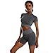 FCCRDS Yoga Pants Women's Tracksuit 2 Piece Seamless Workout Set Short Sleeve Crop Top Sportswear High Waisted Yoga Gym Shorts Yoga Wear(Gris,M)