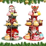 Soporte para Cupcakes de Navidad – 2 Piezas Soporte Dulces 3 Niveles estacional | Torre Bandeja Aperitivos | para Boda, Vacaciones, Dulces, pastelería, Galletas, Caramelos, Aperitivos