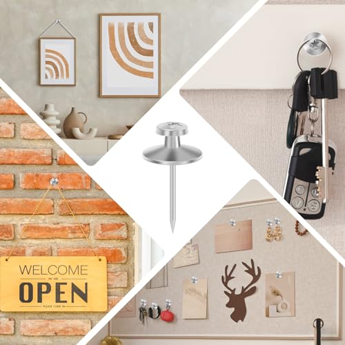 Image of Double Headed Picture Hanging Nails, 60 Pack Small Head Hanging Nails, Picture Photo Hanging Hook Pins Decorative Nail Hook Hangers for Home Office School (Silver)