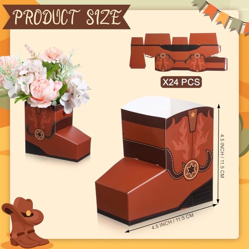 Image of Fullhawl 24 Pcs Cowboy Boots Paper Boxes Western Theme Party Decorations Favors Wild West Popcorn Boxes Boot Shape Bag for Cowboy Birthday Bachelorette Baby Shower Party Supplies(Brown)