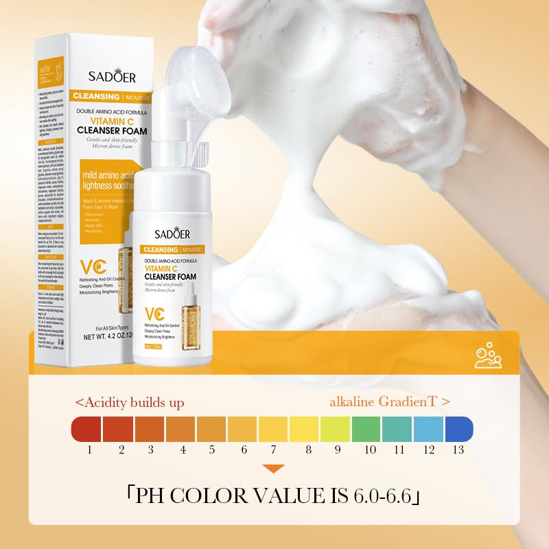 Vitamin C Foaming Face Cleanser, Foaming Cleanser with Silicone Brush - Image 3